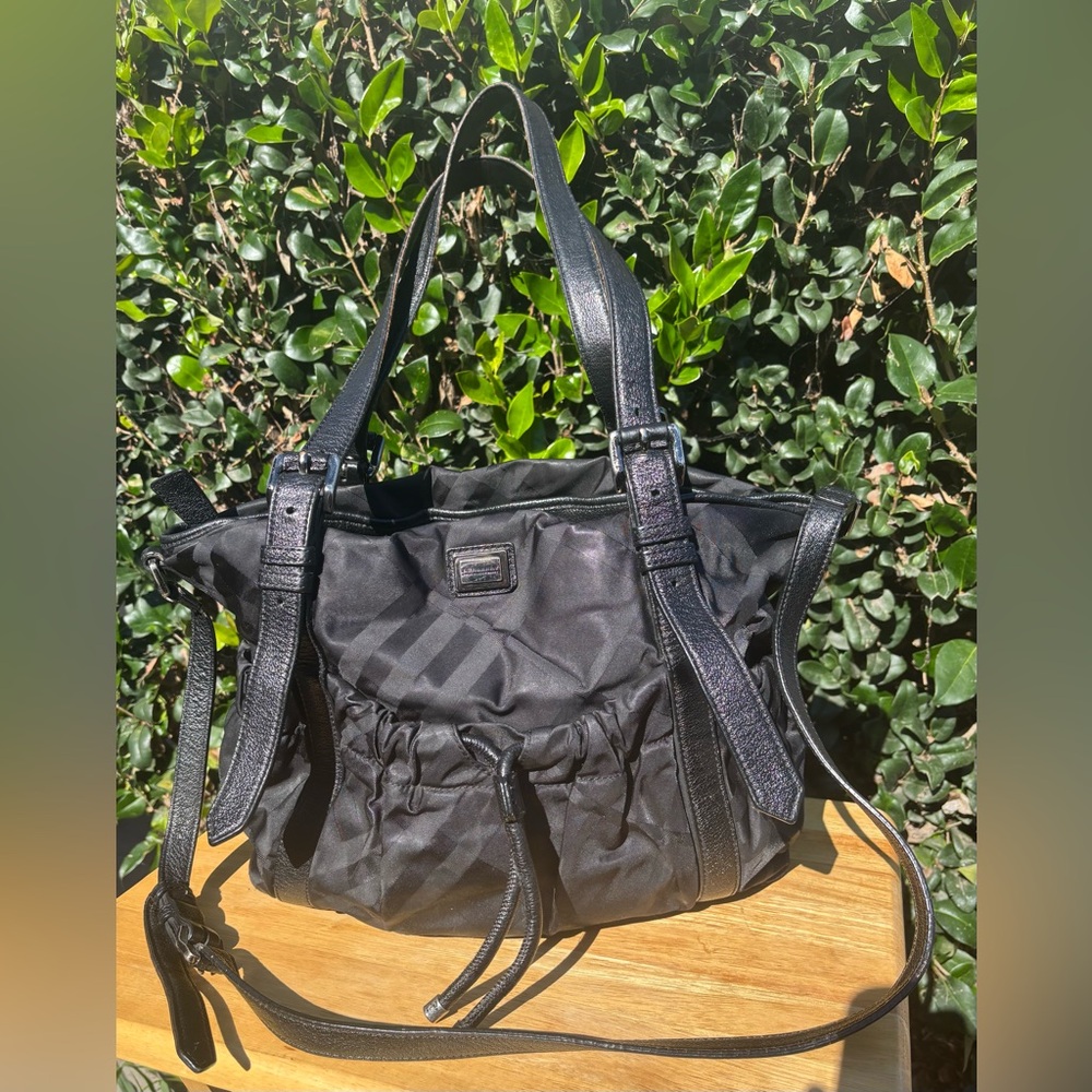 Burberry shoulder tote crossbody bag black slouch bag Nova Check Leather Nylon